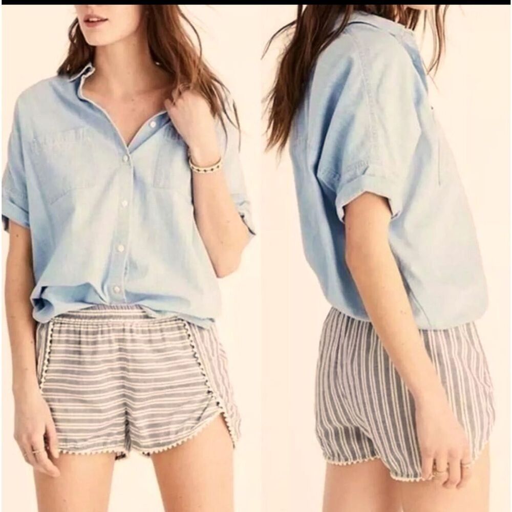 New Women's Madewell Oahu Cover-Up Shorts in Stripe pom pom trim S OLDSTOCK CHIC